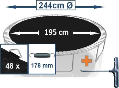 Produktbild von walexo Sprungtuch Sprungmatte incl. Federspanner für Trampolin Ø 244 cm 48 Ösen (Federn 17,8 cm)