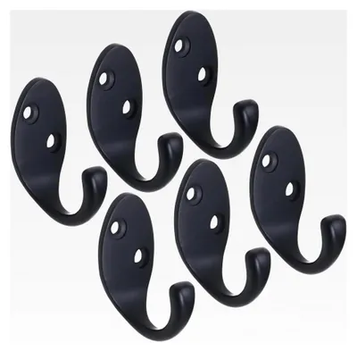 Produktbild von 6 x Garderobenhaken Schwarz Kleiderhaken Wand Haken zum Einhängen Metallhaken Wandgarderobe Bademantel- & Handtuchhaken zum Bohren