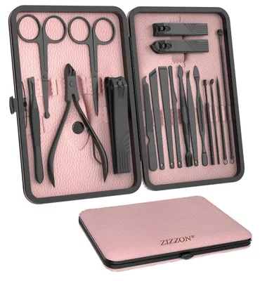 Produktbild von Maniküre-Pediküre-Set 18-in-1 Nagelpflegeset mit Kunstleder-Reiseetui Schwarz/Rosa