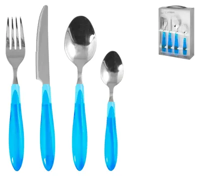 Obrázek produktu pro Pengo 7852816 Sada příborů, 24dílná, ocel/nerez, s rukojetí, modrá, nerezová ocel