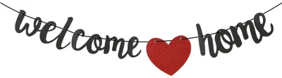 Willkommensbanner, schwarz, Glitter, 12 x 2,5 cm, Karton