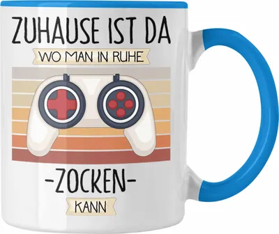 Produktbild von Trendation - Gamer Tasse Geschenk Geschenkidee Lustiger Spruch Zuhause Ist Da Wo Man In Ruhe Zocken Kann Zocker Gaming Spruch (Blau)