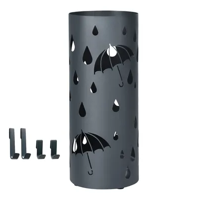 Produktbild von SONGMICS Regenschirmständer aus Metall, runder Schirmständer, mit Wasserauffangschale und Haken, 49 x 19,5 cm (H x Ø), matt-anthrazit LUC23AG