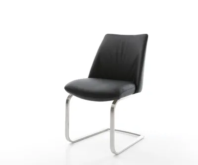 Produktbild von DELIFE Freischwinger Elso-Flex Echt-Leder Schwarz Freischwinger flach Edelstahl Taschenfederkern