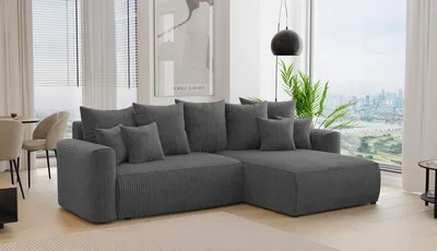 Produktbild von 3-Sitzer Ecksofa ANTONIO BARI – 260x160x78cm, Ottomane rechts/links, L-Form, Schlaffunktion & Bettkästen - Eckarniutur, Bezug - Graphit