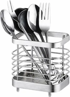 Produktbild von Besteckkorb Abtropfer Edelstahl, Besteckhalter mit Gitterboden für Küche, Rutschfester Organizer Silber
