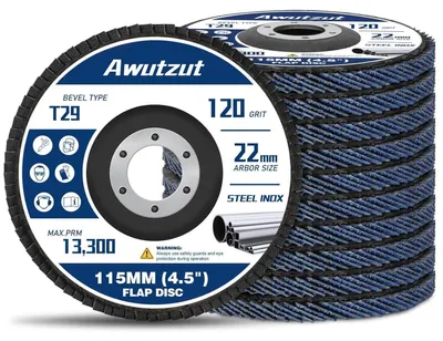 Immagine prodotto di Dischi abrasivi da 115 mm, grana 120, per smerigliatrici angolari, adatti per metallo e legno, confezione da 12 pezzi, modello T29