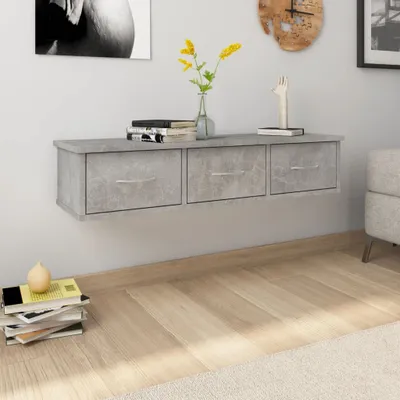 Produktbild von vidaXL Wand-Schubladenregal Betongrau 88x26x18,5 cm Holzwerkstoff