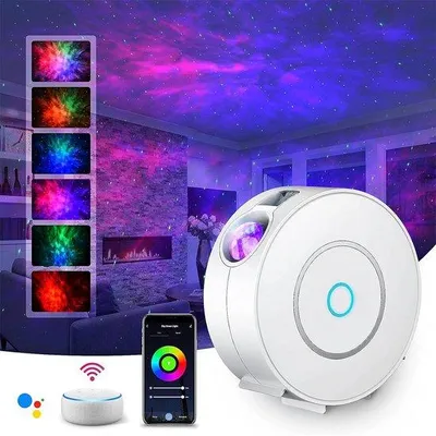 Image de Projecteur d'étoiles à LED - Veilleuse àvocale, intensité réglable et minuterie - pour la chambre à coucher et la décoration de fête - Blanc - Pièce unique