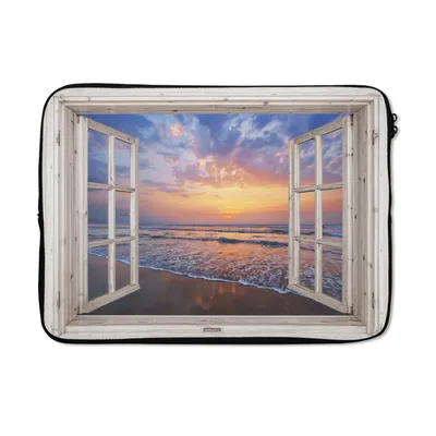 Produktbild von MuchoWow® Laptop Hülle 13 Zoll Aussicht - Meer - Strand - Sonnenuntergang - Blau Laptoptasche - Laptophülle - Sleeve - Rundumschutz