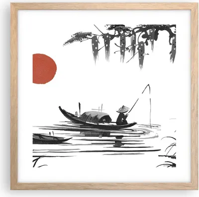 Produktbild von Gerahmtes Poster - Rahmen in heller Eiche - China Angler Zeichnen - 40x40 cm - Wand Bild - Wanddeko - Wandbilder - Wandposter - Bilderrahmen - Bilder - Kunstdruck - Wandbild - P2NAC40x40-4340