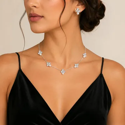 Image de Ensembles de bijoux de mariée : collier pour femme en perles, argent et strass