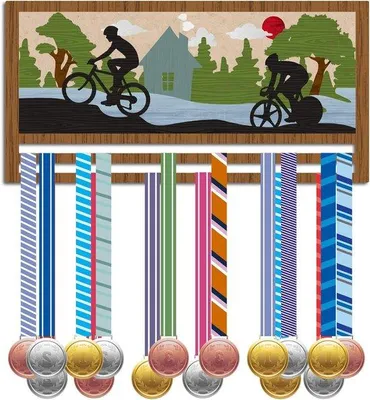 Produktbild von Holzmedaillenhalter Wandmontage 3D 30+ Medaillen Fahrrad