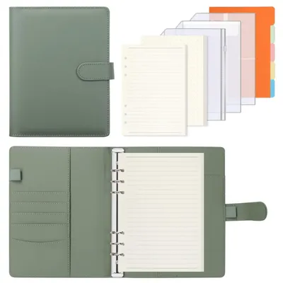 Produktbild von A5 Ringbuch Kunstleder Notizbuch Tagebuch mit 135 Blättern 100GSM Nachfüllpapier Grün