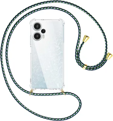 Produktbild von Handykette Backcover-Schutzhülle mit Band (Metall goldfarben) für Xiaomi Poco F5 (6.67'') - grün/blau/weiß