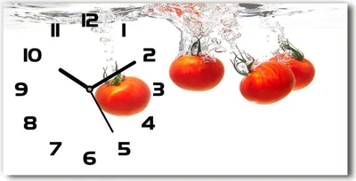 Produktbild von Wanduhr aus Glas – 60x30 cm - Glasbild - Glasuhr - Gehärtetes Glas - schwarze-zeiger - Tomaten unter Wasser