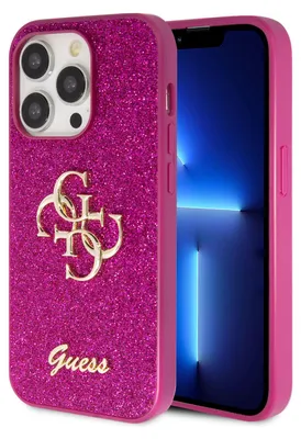 Produktbild von Guess Glitter Script Big 4G Hülle für iPhone 15 Pro – Lila