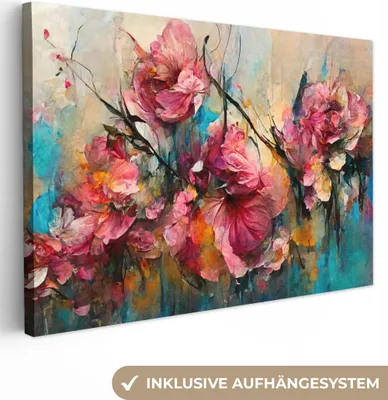 Produktbild von MuchoWow® - Leinwandbilder - Kunst - Blumen - Rosa - Rosen - Natur, Wandbild, Wanddeko Bilder Wohnzimmer, 60x40 cm