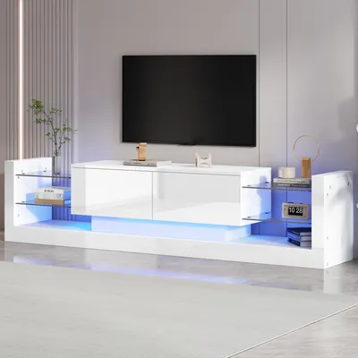 Immagine prodotto di Mobile TV Sweiko lucido con illuminazione LED, 181 cm - Per televisori fino a 80 pollici, frontale in vetro, due cassetti incernierati