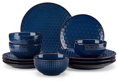 Productafbeelding van ALACASA LYDIA serviesset voor 4 personen, 12-delig servies, steengoed, blauw