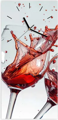 Produktbild von Wanduhr aus Glas mit Motiv Weinkelchplätschern- 30 x 60 cm - inkl. Aufhängesystem