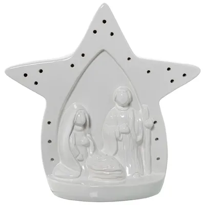 Kerststalfigur mit Keramikstern, glänzend Weiß, 31x16x31 cm