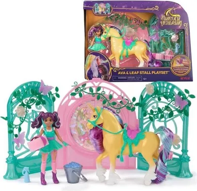 Produktbild von Playset Mini Puppe Unicorn Academy Ava und Leaf Color Reveal, Leaf Stall, 13 cm Puppe, mit Bürste und Zaumzeug