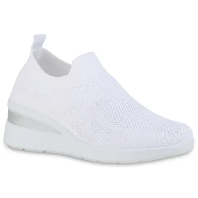 Produktbild von VAN HILL Damen Sneaker Keilabsatz Strick Profil-Sohle Stoff-Schuhe 840165, Farbe: Weiß, Größe: 36