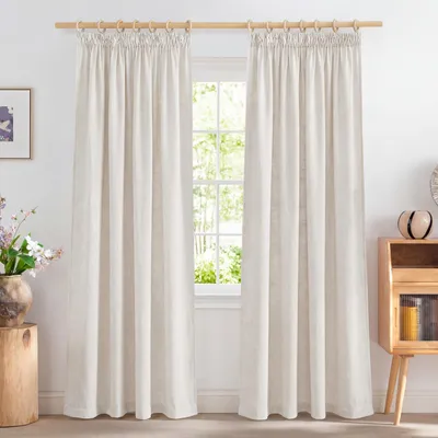 Imagen del producto de Cortinas con aspecto de lino, color beige claro, semitransparentes, ideales para el salón