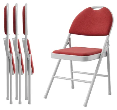 Obrázek produktu pro Sada skládacích židlí – konferenční židle, balení 4 kusů – kovová konstrukce – polstrované sedadlo a opěradlo potažené látkou – stohovatelné – červené
