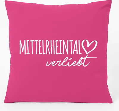 Produktbild von Huuraa Kissen Mittelrheintal verliebt 40x40cm mit Füllung Fuchsia Baumwolle Dekokissen Geschenkidee