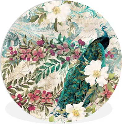 Produktbild von MuchoWow® Rundes Wandbild - Runde Bilder Blumen - Kunst - Pfau Ø 60 cm Kreis Wanddekoration Kunststoff - Wandkreis - Wandschmuck - Wand Kreis - Das Schlafzimmer - Die Bilder - Wandmalerei - Kunst für das Haus - das Plastik