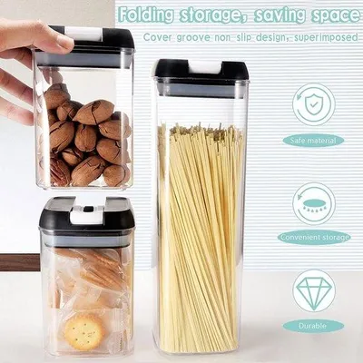 Image de Boîtes de cuisine en plastique avec couvercle, lot de 7, empilables, sans BPA, hermétiques, boîtes de rangement pour la cuisine