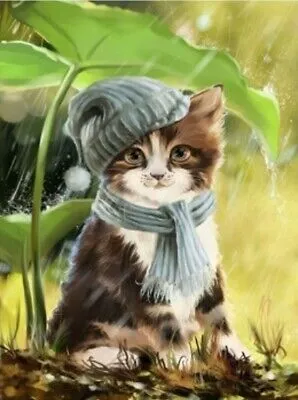 Produktbild von 50x40 cm Malen nach zahlen Set mit Holzrahmen Katze im Hut