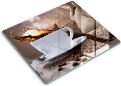 Produktbild von Abdeckung Glas - Küchenabdeckung - 60x52 cm - Abdeckplatte -Tasse und Kaffeebohnen