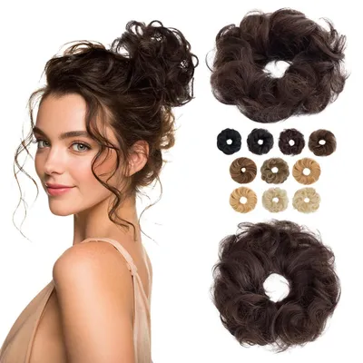 Immagine prodotto di Partecipazione per capelli, treccia con elastico, ricci, 100% capelli naturali, marrone scuro, 23g