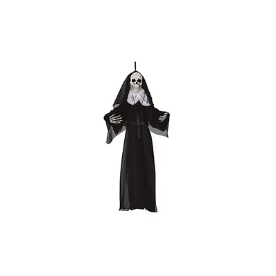 Immagine prodotto di Scheletro Monaca Figura infestata Decorazione di Halloween Orrore Fantasma Inquietante Appeso Chiostro Costume Negromante Atmosfera inquietante Scenario spaventoso Figura inquietante Scena terrificante, Colore: Nero