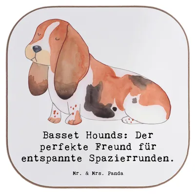 Produktbild von Mr. & Mrs. Panda Untersetzer für Gläser Basset Hound Freund - Weiß - Geschenk, Coaster, treuer, Holzuntersetzer, intelligenter Hund, Hunderassen Pflege, sanftmütiger