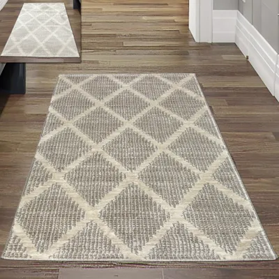 Produktbild von Schlafzimmer Teppich – schlichtes Rautenmuster – in creme Größe - 80x150 cm