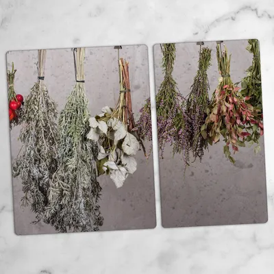 Produktbild von Glas-Herdabdeckplatten Glaskeramikkochfeld-Abdeckung Spritzschutz Schneidebrett Zweiteilige Glas 70x52 cm Die Trauben von Kräutern