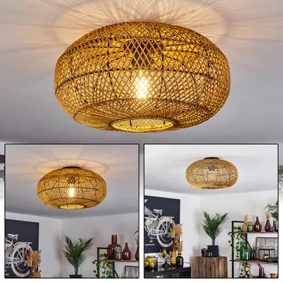 Produktbild von Messerotti »Messerotti« moderne Deckenlampe aus Metall/Rattan in Schwarz/Natur