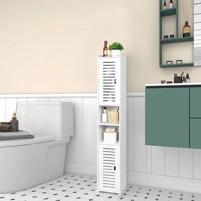 Immagine prodotto di Mobile da bagno indipendente con ante e persiane - mobile da bagno impermeabile - soggiorno, camera da letto, cucina - bianco (20 x 20 x 117 cm)