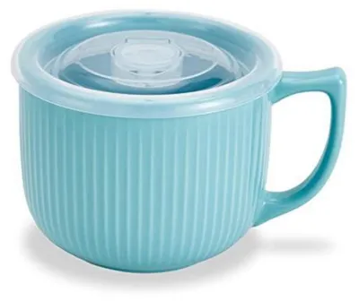 Image de Bol à soupe en céramique avec anse et couvercle, 900 ml, bleu