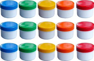 Produktbild von 15 Salbendosen, Cremedosen 35ml flach mit farbigen Deckeln - hergestellt in Deutschland