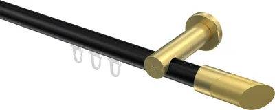 Produktbild von Interdeco Innenlaufstange / Gardinenstange mit Innenlauf Schwarz / Messing-Optik, Typ Platon Verano (Schräge), 20 mm Ø 1-läufig, 140 cm