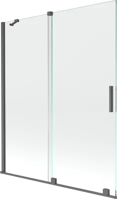 Produktbild von Mexen Velar Duschabtrennung für die Badewanne, 2-flügelig, 140 x 150 cm, transparent, gebürstetes Gun Gray - 896-140-000-01-66