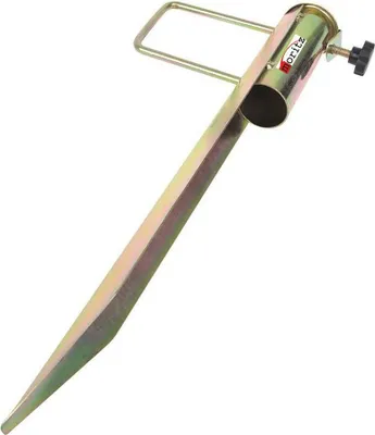 A metal ground spike for holding a parasol.