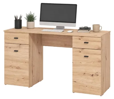 Produktbild von Ziro - Schreibtisch, 140x50x76h cm Eiche Braun, 2 Schubladen