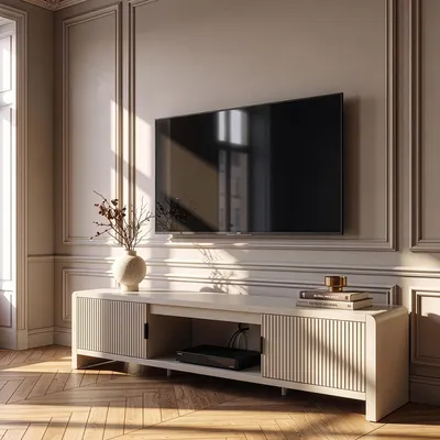 Produktbild von Fernsehschrank 'Lukkodso' mit 3 Fächern und 2 Türen 150 x 40 x 40 cm Beige