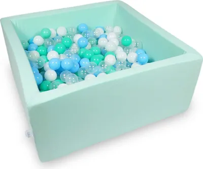 Produktbild von Bällebad 90x90x40cm Minze – Mit 400 Bällen / babyblau, transparent, mint, weiß